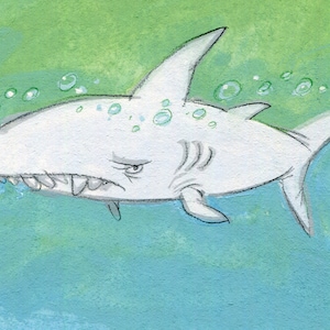 Great White Shark original gouache painting