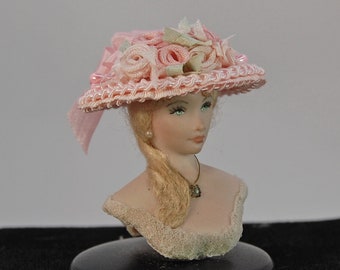 Ladies' Miniature Bright Pink Silk Bucket Hat 1:12 Inch Scale