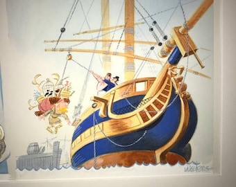 The scout and the animals—original gouache painting