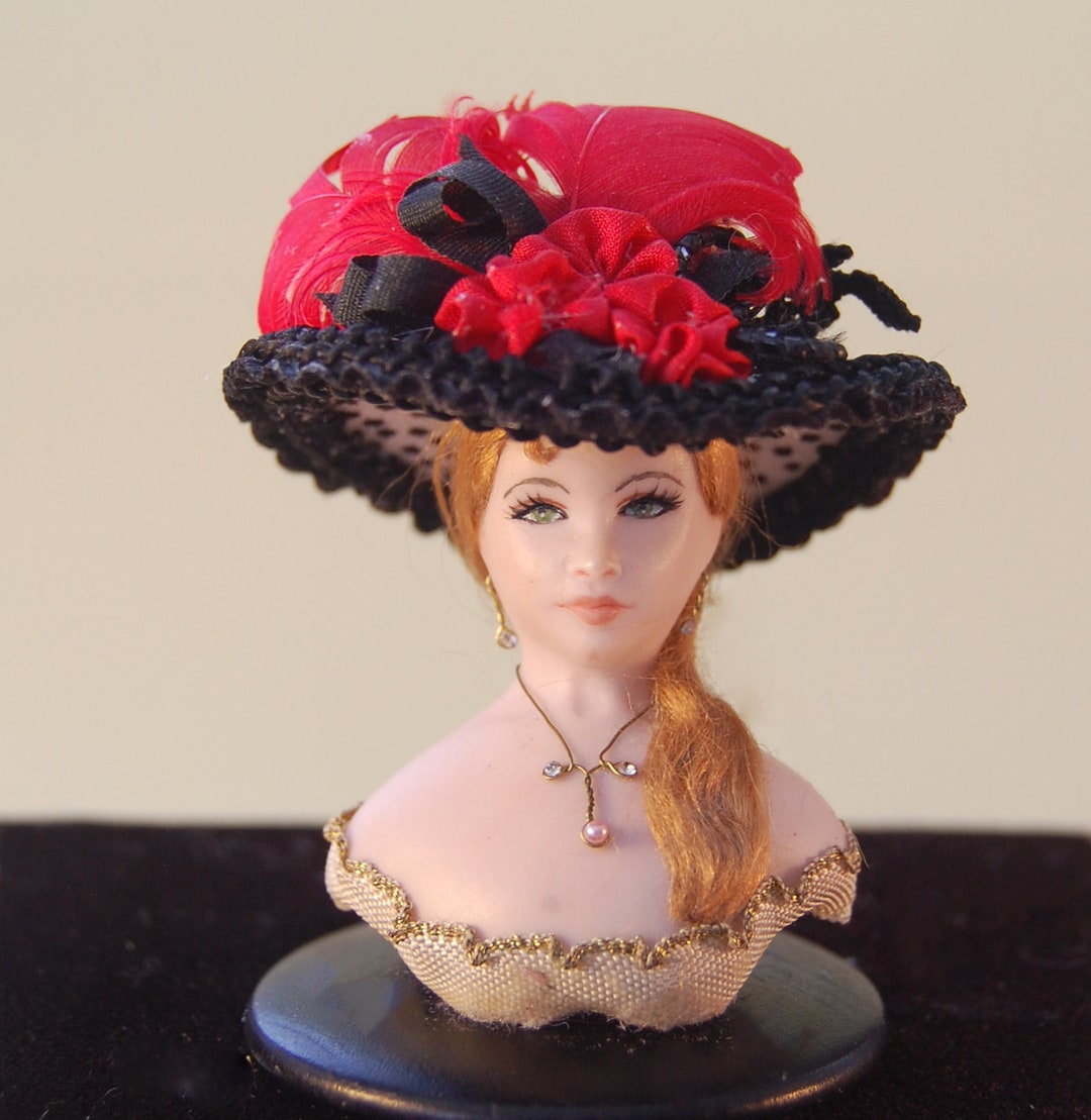 Black and White Polka Dot Miniature Hat With Red Flowers by Etsy