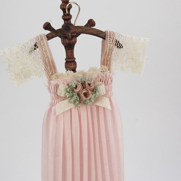 Miniature Pink Silk and Lace Nightgown 1|12 Inch Scale by Nancy Manders