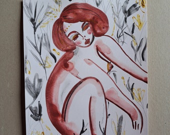 Femme Peinture Originale. Portrait Aquarelle - Aquarelle Originale - Sensualité Art