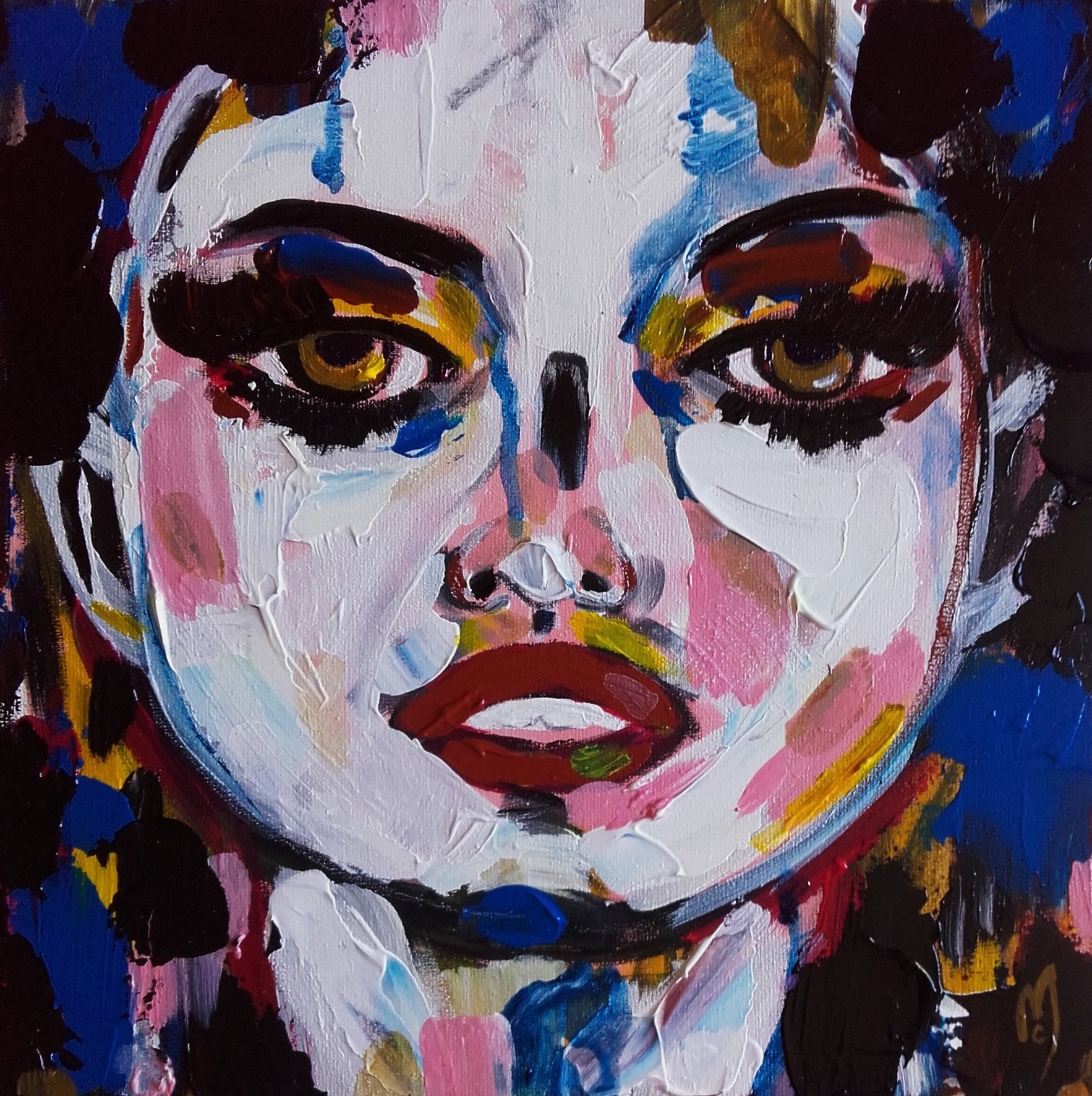Portrait femme peinture visage femme peinture tableau portrait visage  beauté - décoration maison art contemporain - toile : par celine-art-galerie