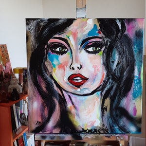 Woman Portrait Beauty Face Original Canvas Portrait Fine Art Woman Painting Portrait Wall Art Portrait Street Art image 7