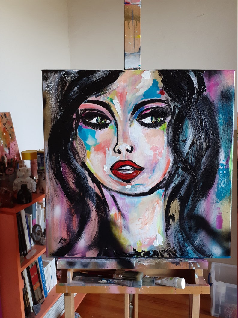 Woman Portrait Beauty Face Original Canvas Portrait Fine Art Woman Painting Portrait Wall Art Portrait Street Art image 7