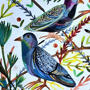 Birds original watercolor - Birds and flowers Art