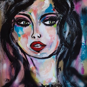 Woman Portrait Beauty Face Original Canvas Portrait Fine Art Woman Painting Portrait Wall Art Portrait Street Art image 1