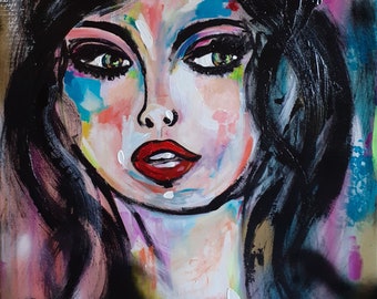 Woman Portrait Beauty Face Original Canvas Portrait Fine Art Woman Painting Portrait Wall Art Portrait Street Art