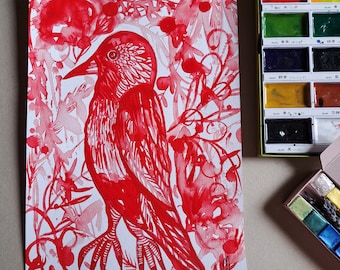 Bird Art, bird painting, red bird, animal art Original Painting