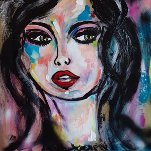 Woman Portrait Beauty Face Original Canvas Portrait Fine Art Woman Painting Portrait Wall Art Portrait Street Art image 5