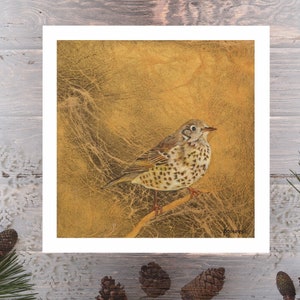 Tordo, stampa di fauna selvatica di uccelli britannici di un dipinto d'arte contemporanea