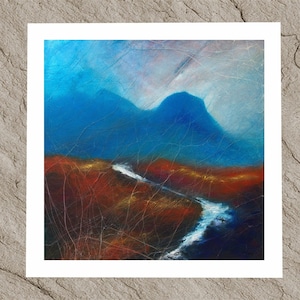 Autumn Skye a dramatic Scottish mountain landscape giclee print of a painting of Marsco and a moorland waterfall image 1