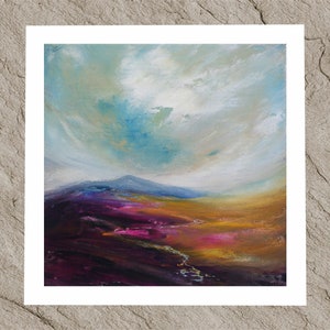 Moorland Tranquillity, British heather moorland impressionist mountain landscape painting fine art giclee  print and poster wall art