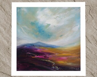 Heather Moorland Impressionist Painting, British Landscape Art Print