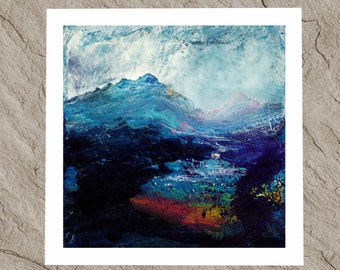 Rainbow pools fantasy, semi abstract impressionist Scottish Isle of Skye mountain landscape waterfall painting fine art giclee print