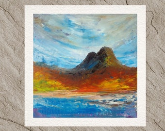 Suilven Gold Scottish mountain landscape art giclee print , poster or canvas of the highlands of Scotland from an original painting.