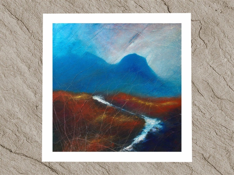 Autumn Skye a dramatic Scottish mountain landscape giclee print of a painting of Marsco and a moorland waterfall image 1