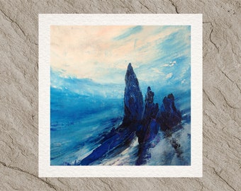 Old Man of Storr Isle of Skye in winter,  Scottish print of a contemporary mountain landscape painting of Scotland