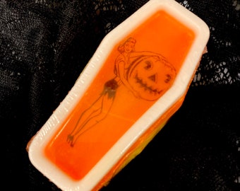 Candy Corn Coffin Vintage Halloween Cute Pinup Handmade Soap