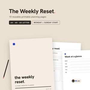 Weekly Reset Printable Planner, Undated Organisation Bundle, A4 A5 US Letter PDF