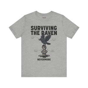 Överleva Korpen T-shirt | Litterär Edgar Allan Poe Korpbystillustration bild 3