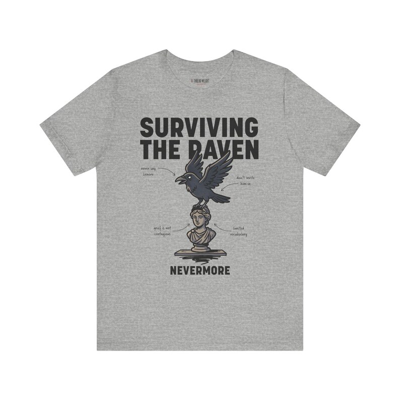 Överleva Korpen T-shirt | Litterär Edgar Allan Poe Korpbystillustration bild 3