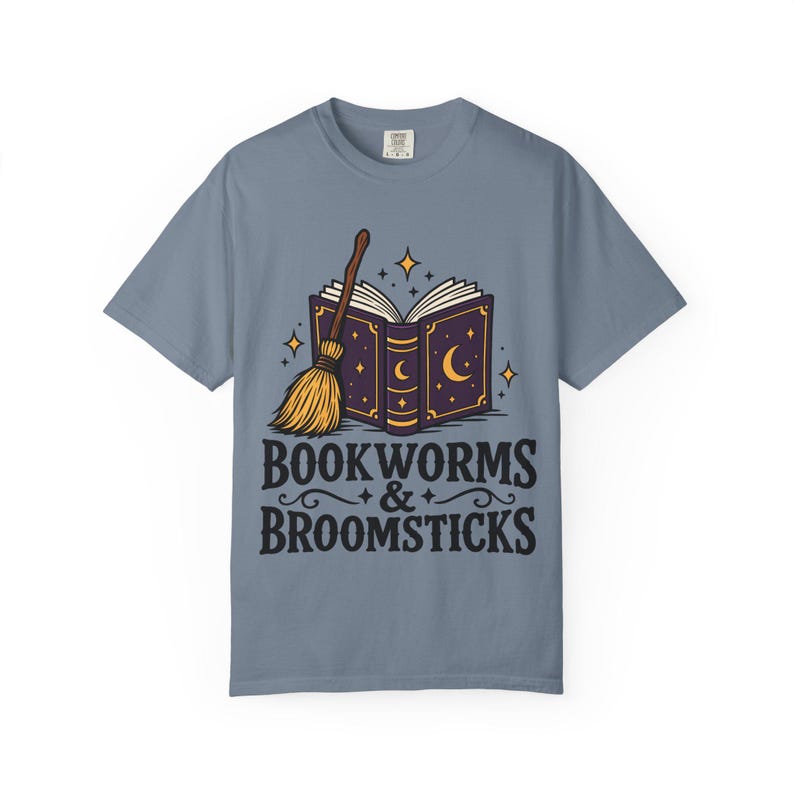 Comfort Colors 1717 Bookworms & Broomsticks T-Shirt | Magic Book and Broom Illustration Tee image 10
