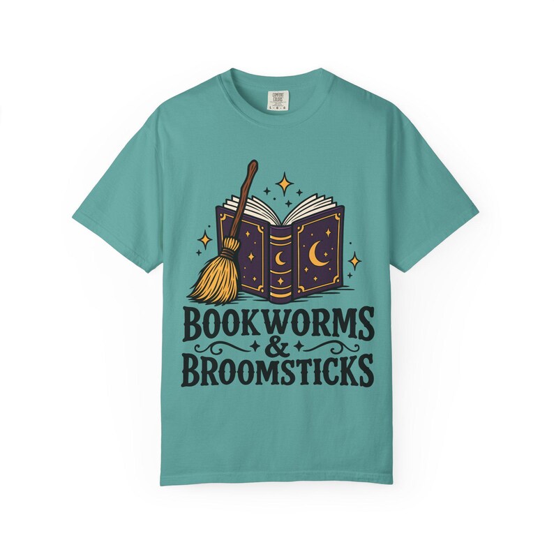 Comfort Colors 1717 Bookworms & Broomsticks T-Shirt | Magic Book and Broom Illustration Tee image 9