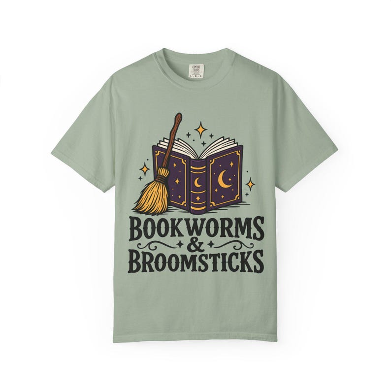 Comfort Colors 1717 Bookworms & Broomsticks T-Shirt | Magic Book and Broom Illustration Tee image 8