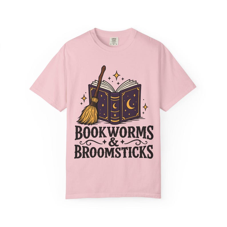 Comfort Colors 1717 Bookworms & Broomsticks T-Shirt | Magic Book and Broom Illustration Tee image 3