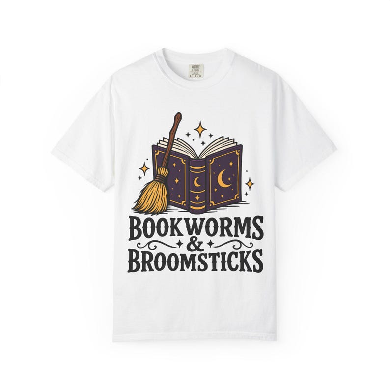 Comfort Colors 1717 Bookworms & Broomsticks T-Shirt | Magic Book and Broom Illustration Tee image 4