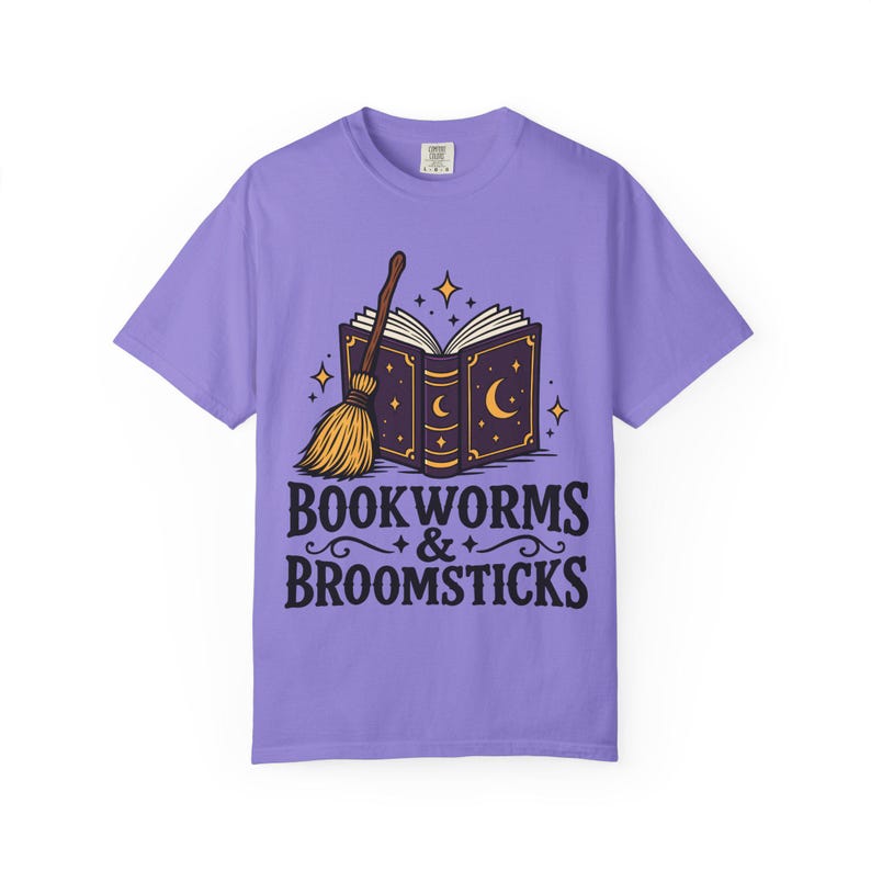 Comfort Colors 1717 Bookworms & Broomsticks T-Shirt | Magic Book and Broom Illustration Tee image 11