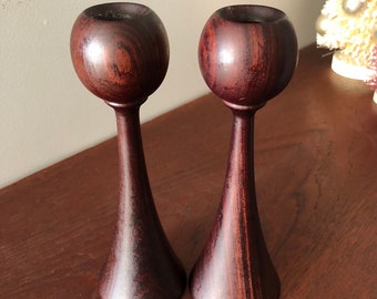 Pair of Turned Wood Candle Holders from Torneria Alfaro, Costa Rica