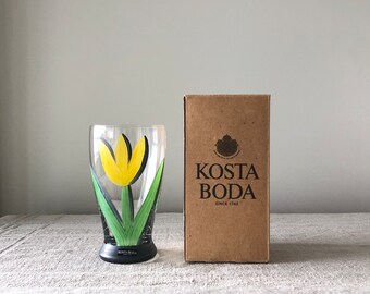 Tulipa Tumbler Designed by Ulrica Hydman-Vallien for Kosta Boda, Sweden, Hand Painted