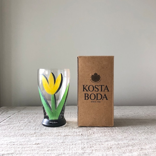 Tulipa Tumbler Designed by Ulrica Hydman-Vallien for Kosta Boda, Sweden, Hand Painted