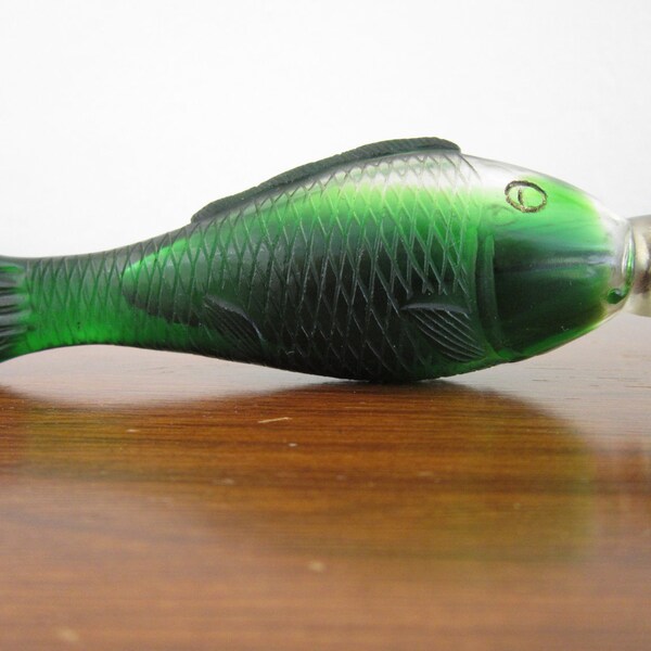 RESERVED FOR RL Glass Snuff Bottle, Green, Fish-Shaped, Vintage