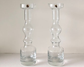 Pair of 11" Tall Riihimaen Lasi Pompadour Art Glass Vases Designed by Nanny Still, Finland