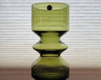 Riihimaen Lasi Olive Green Art Glass Vase Designed by Tamara Aladin, Finland