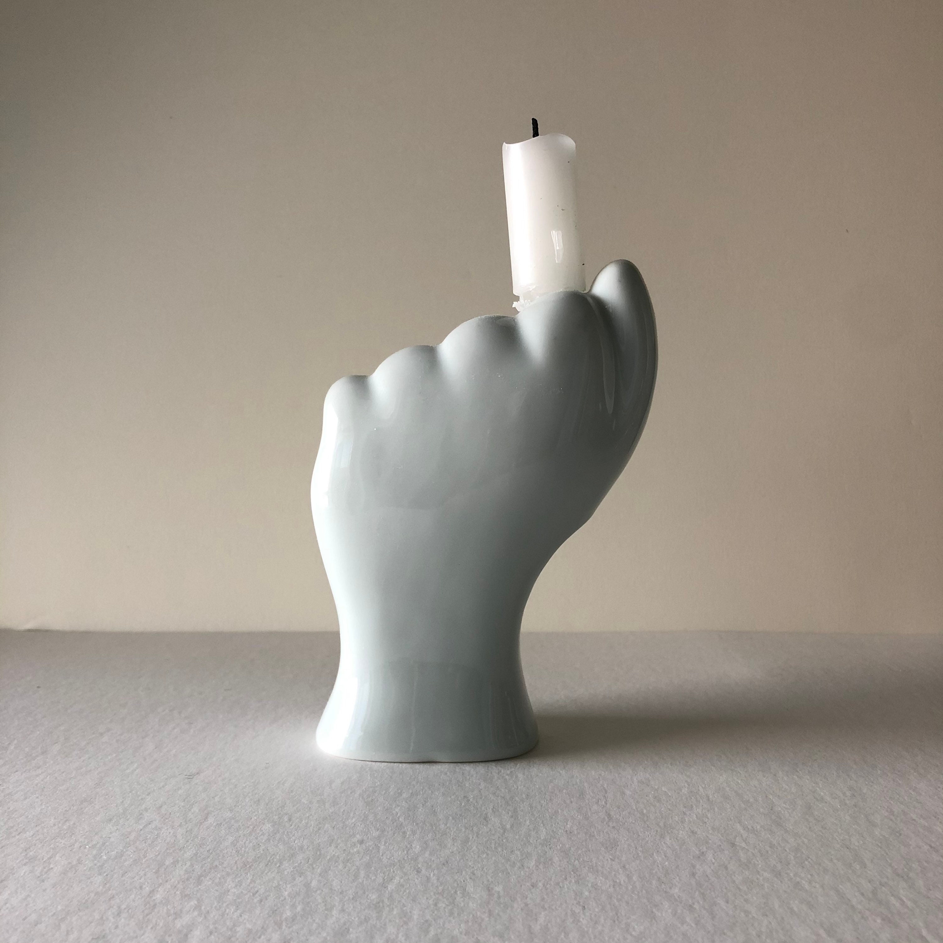 White Ceramic Hand Shaped Candle Holder Number 1 Fist Etsy