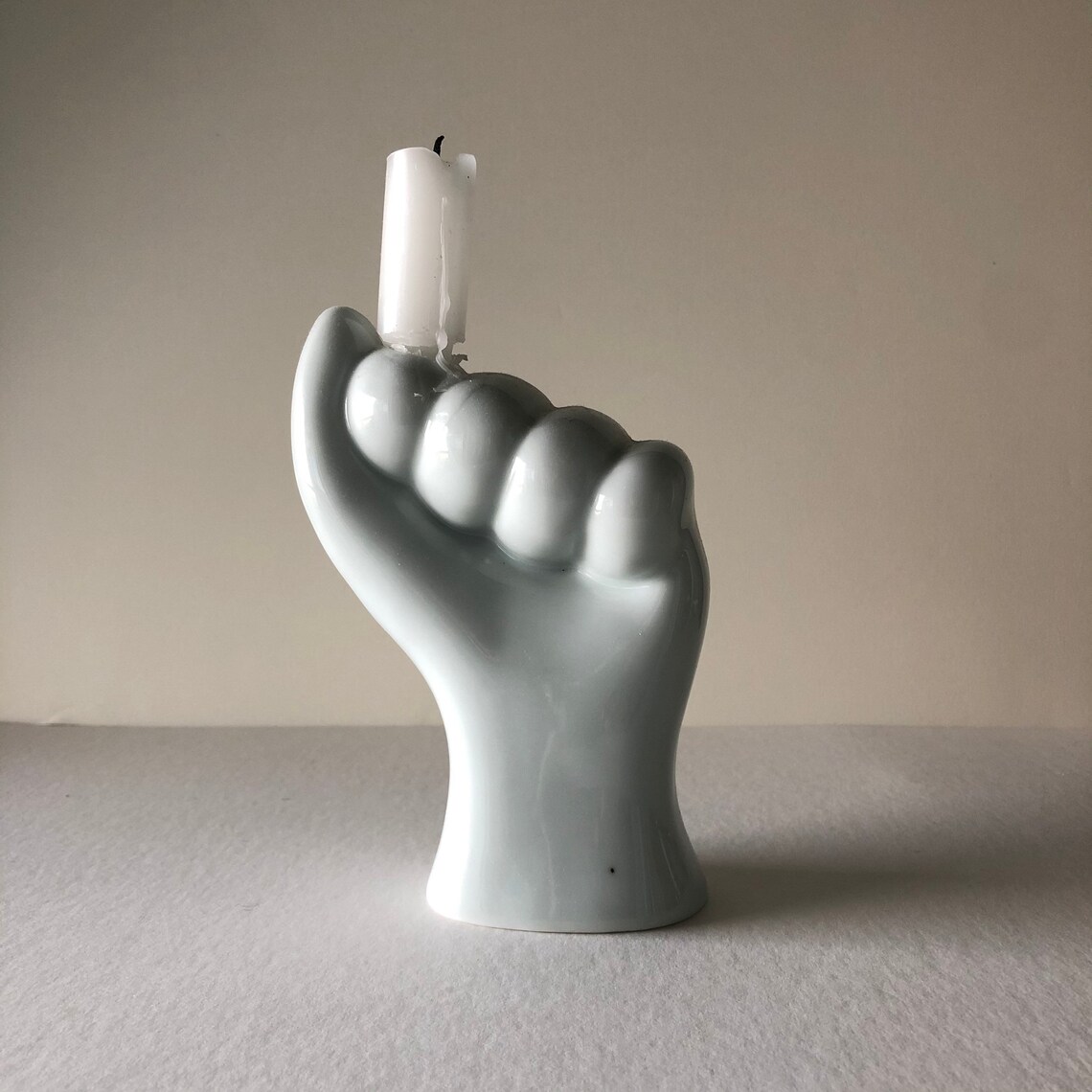 White Ceramic Hand Shaped Candle Holder Number 1 Fist Etsy