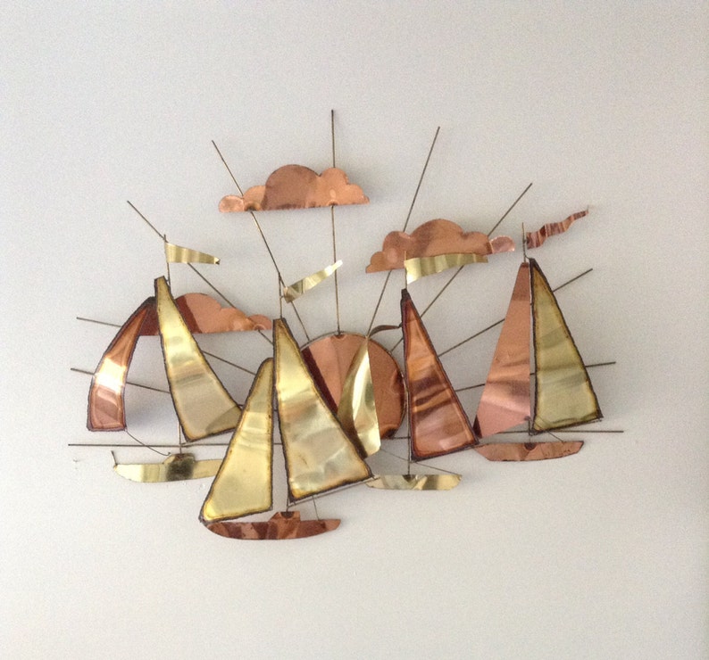 brass copper sailboat wall