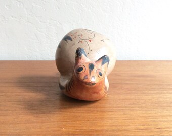 Vintage Mexican Burnished Pottery Snail, Folk Art Ceramics, Hand Painted Tonala Figure