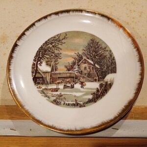 CURRIER and IVES PLATE &quot;The Farmer&#39;s Home - Winter&quot; Wonderful Condition So Pretty!