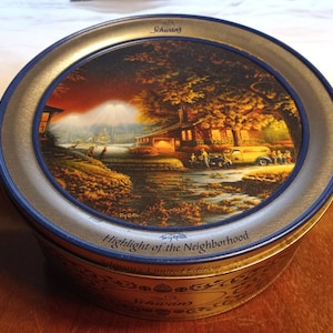 SCHWAN&#39;S CHRISTMAS TIN 2002 Terry Redlin &quot;Highlight of the Neighborhood&quot; Vintage Cookie Cake or Candy Tin Sealable in Good Condition!