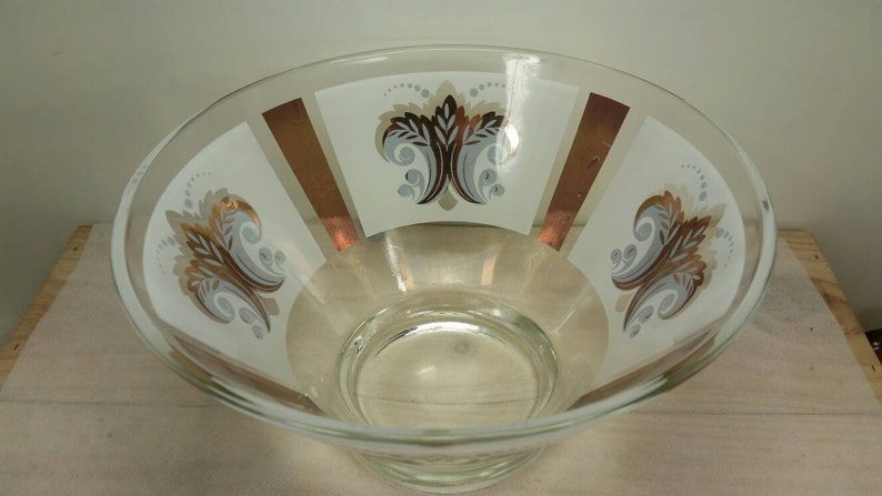 Antique FLEUR-DE-LIS Large Glass Bowl Punch Bowl Gold and White in Awesome Condition!