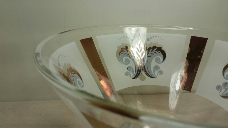 Antique FLEUR-DE-LIS Large Glass Bowl Punch Bowl Gold and White in Awesome Condition!