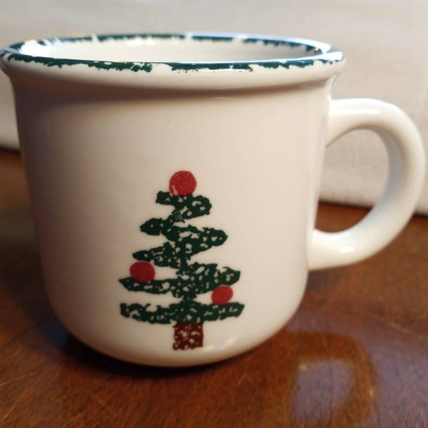 FURIO HOME MUG Christmas Tree Spongeware Pattern Made in Italy Excellent Condition!