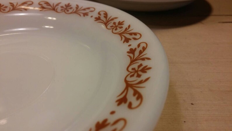 DECOR BRAND SAUCER Milk Glass White with Burnt Orange Floral Border in Excellent Condition!
