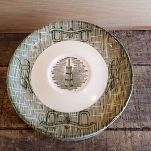SCIO "CURRIER and IVES Green" Yoke and Plow Vintage Saucer Butter Churn Green Transfer on White in Great Condition!