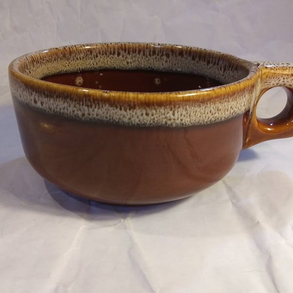 SOUP BOWL with HANDLE Brown Foamy Drip Glazed Lava Glazed Wonderful 1970s Finger Handled in Great Condition!
